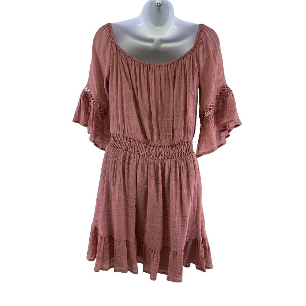 Baltic Born Magnolia Off Shoulder Mini Dress Rose Pink Short Ruffle Women Medium - Picture 7 of 11